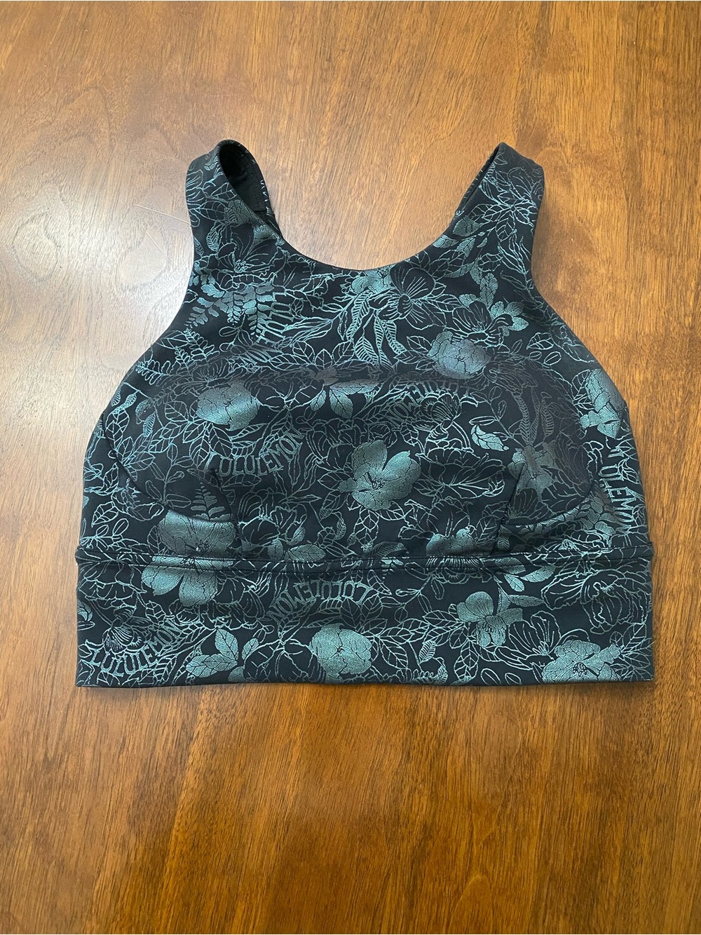 Lululemon Wunder Train Long Line Bra Logo Flourish Black Iridescent Foil - S